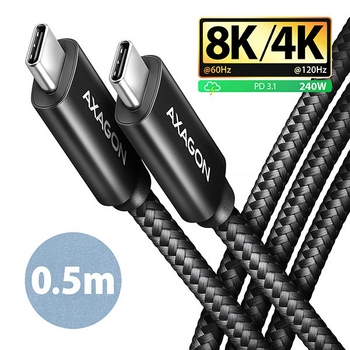 Cable USB4 C-C, M/M, 0.5m, 8K,AXAGON BUCM4X-CM05AB Cable USB4 C-C, M/M, 0.5m, 8K,AXAGON BUCM4X-CM05AB