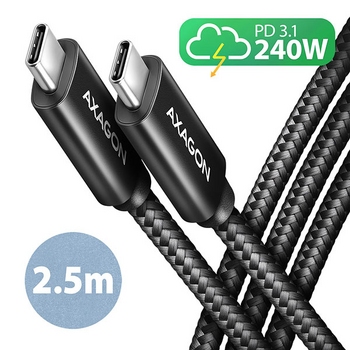 Cable USB2 C-C, M/M, 2.5m,240W,AXAGON BUCM2-CM25AB Cable USB2 C-C, M/M, 2.5m,240W,AXAGON BUCM2-CM25AB
